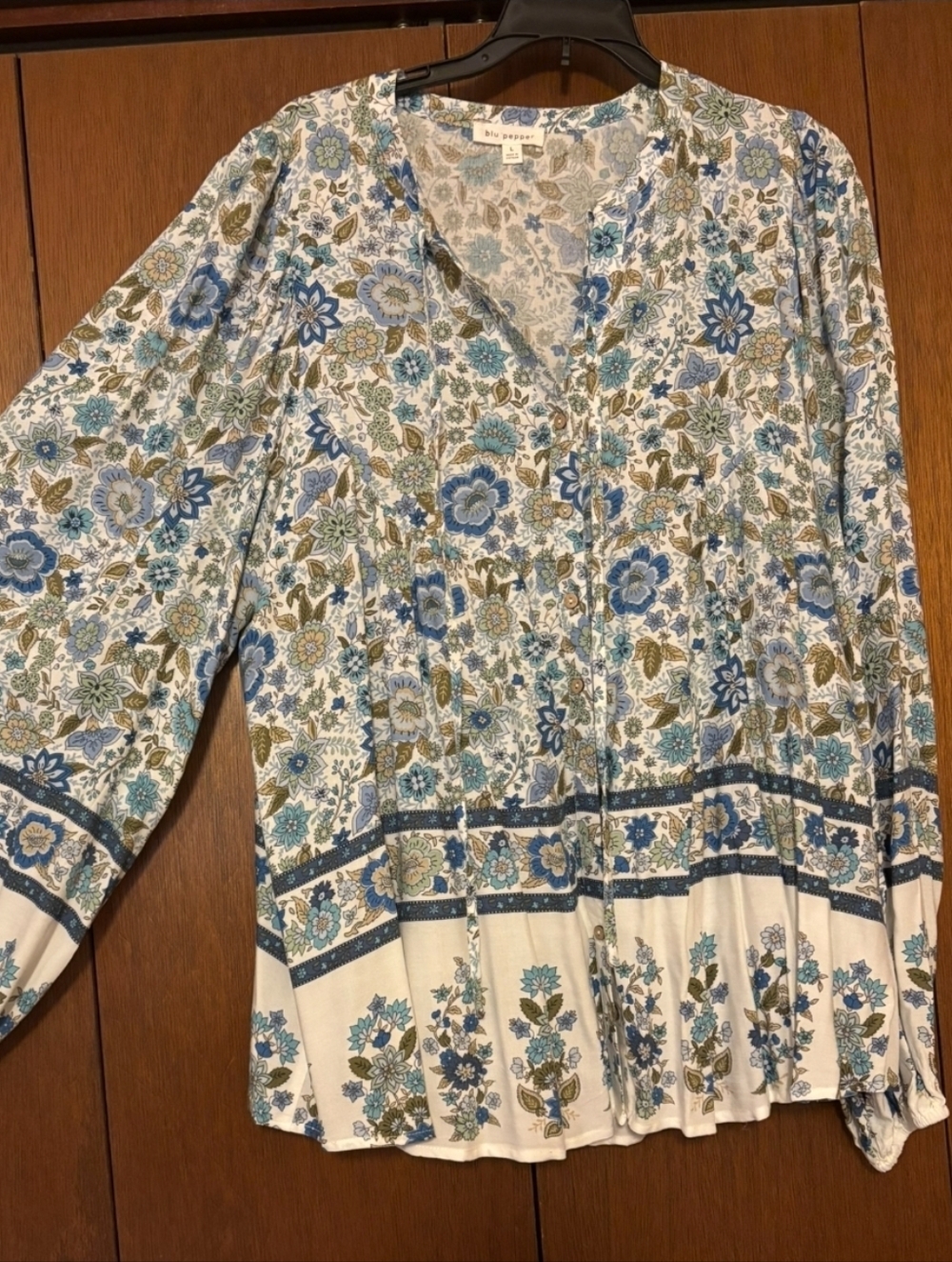 Blu Pepper Blue and Olive Floral V-Neck Tunic